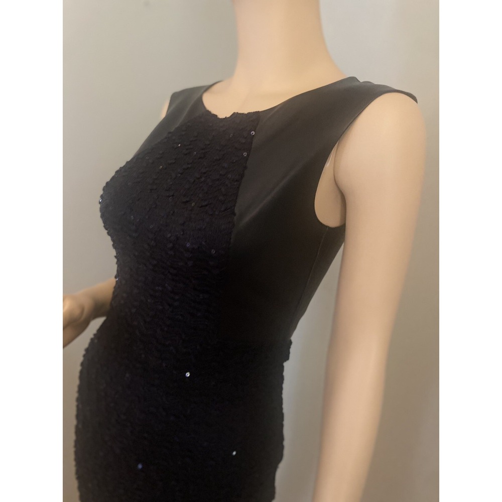 GUESS Dress Black Faux Leather & Black Shimmering‎ Fabric  Size 2  Zipper - Picture 4 of 12